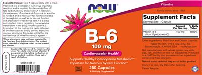 Photo of the NOW B-6 100 mg label