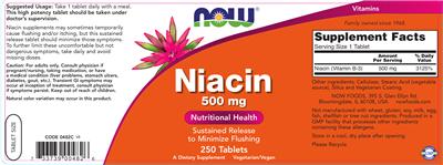 Photo of the NOW Niacin 500 mg label