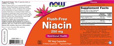 Photo of the NOW Flush-Free Niacin 250 mg label