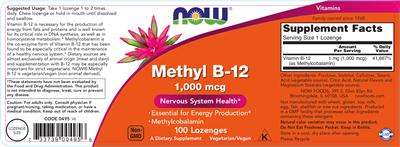 Photo of the NOW Methyl B-12 1,000 mcg label