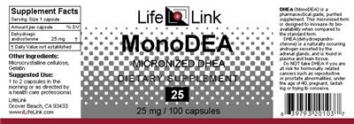 Photo of the LifeLink MonoDEA 25 mg label