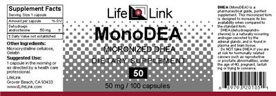 Photo of the LifeLink MonoDEA 50 mg label