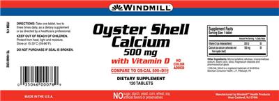 Photo of the Windmill Oyster Shell Calcium 500 mg With Vitamin D label