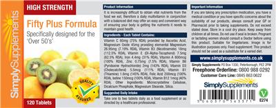 Photo of the Simply Supplements Fifty Plus Formula label