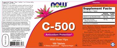 Photo of the NOW C-500 With Rose Hips label