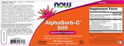 Photo of the NOW AlphaSorb-C 500 label