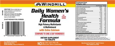 Photo of the Windmill Daily Women's Health Formula label