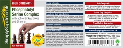 Photo of the Simply Supplements High Strength Phosphatidyl Serine Complex label