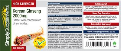 Photo of the Simply Supplements High Strength Korean Ginseng 2000 mg label