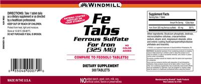 Photo of the Windmill Fe Tabs label