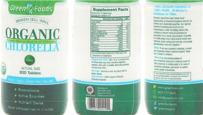 Photo of the Green Foods Organic Chlorella 200 mg label