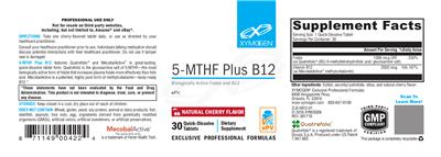 Photo of the XYMOGEN 5-MTHF Plus B12 Natural Cherry Flavor label