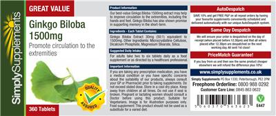 Photo of the Simply Supplements Ginkgo Biloba 1500 mg label