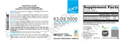 Photo of the XYMOGEN K2-D3 5000 label