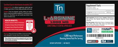Photo of the TN Trusted Nutrients L-Arginine 1000 mg label