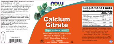 Photo of the NOW Calcium Citrate label