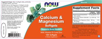 Photo of the NOW Calcium & Magnesium Softgels label