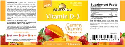 Photo of the Rise-N-Shine Vitamin D-3 Gummy Vitamins for Adults label