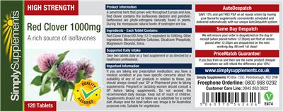 Photo of the Simply Supplements High Strength Red Clover 1000 mg label