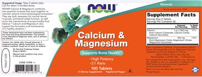 Photo of the NOW Calcium & Magnesium label