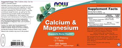 Photo of the NOW Calcium & Magnesium label