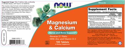 Photo of the NOW Magnesium & Calcium label