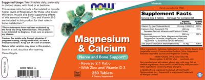 Photo of the NOW Magnesium & Calcium label