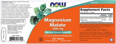 Photo of the NOW Magnesium Malate 1000 mg label
