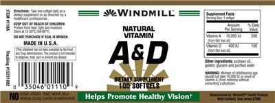 Photo of the Windmill Natural Vitamin A & D label