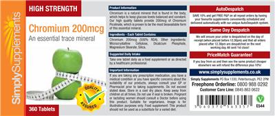 Photo of the Simply Supplements High Strength Chromium 200 mg label