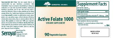 Photo of the Genestra Brands Active Folate 1000 label