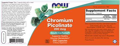 Photo of the NOW Chromium Picolinate 200 mcg label