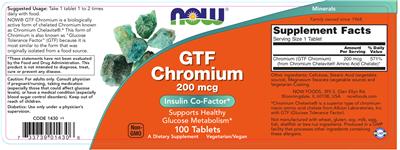 Photo of the NOW GTF Chromium 200 mcg label