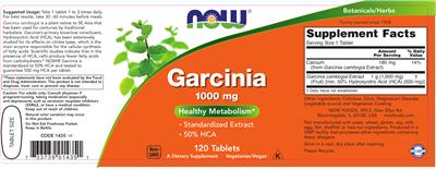 Photo of the NOW Garcinia 1000 mg label
