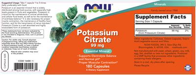 Photo of the NOW Potassium Citrate 99 mg label