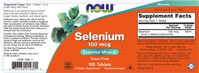 Photo of the NOW Selenium 100 mcg label