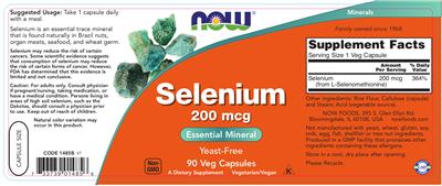 Photo of the NOW Selenium 200 mcg label