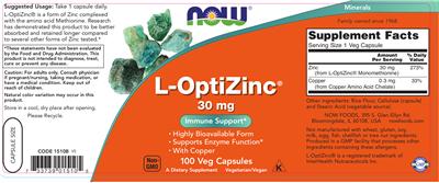 Photo of the NOW L-OptiZinc 30 mg label