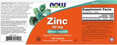 Photo of the NOW Zinc 50 mg label