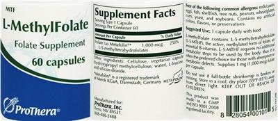 Photo of the ProThera L-MethylFolate label