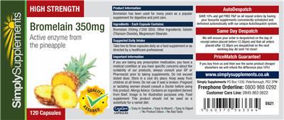 Photo of the Simply Supplements High Strength Bromelain 350 mg label