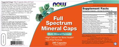 Photo of the NOW Full Spectrum Mineral Caps label