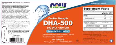 Photo of the NOW Double Strength DHA-500 label