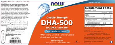 Photo of the NOW Double Strength DHA-500 label