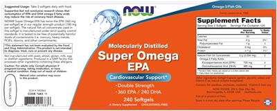 Photo of the NOW Molecularly Distilled Super Omega EPA label