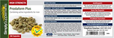 Photo of the Simply Supplements High Strength Prostaform Plus label