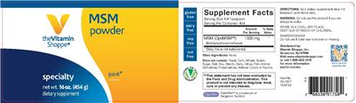Photo of the The Vitamin Shoppe MSM Powder label