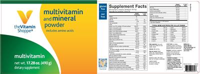 Photo of the The Vitamin Shoppe Multivitamin And Mineral Powder label