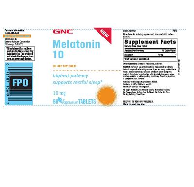 Photo of the GNC Melatonin 10 label