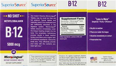 Photo of the Superior Source B-12 5000 mcg label